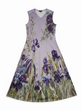 NWT Kitty's Boutique Midi Dress Womens S Purple Iris Floral Sleeveless V Neck